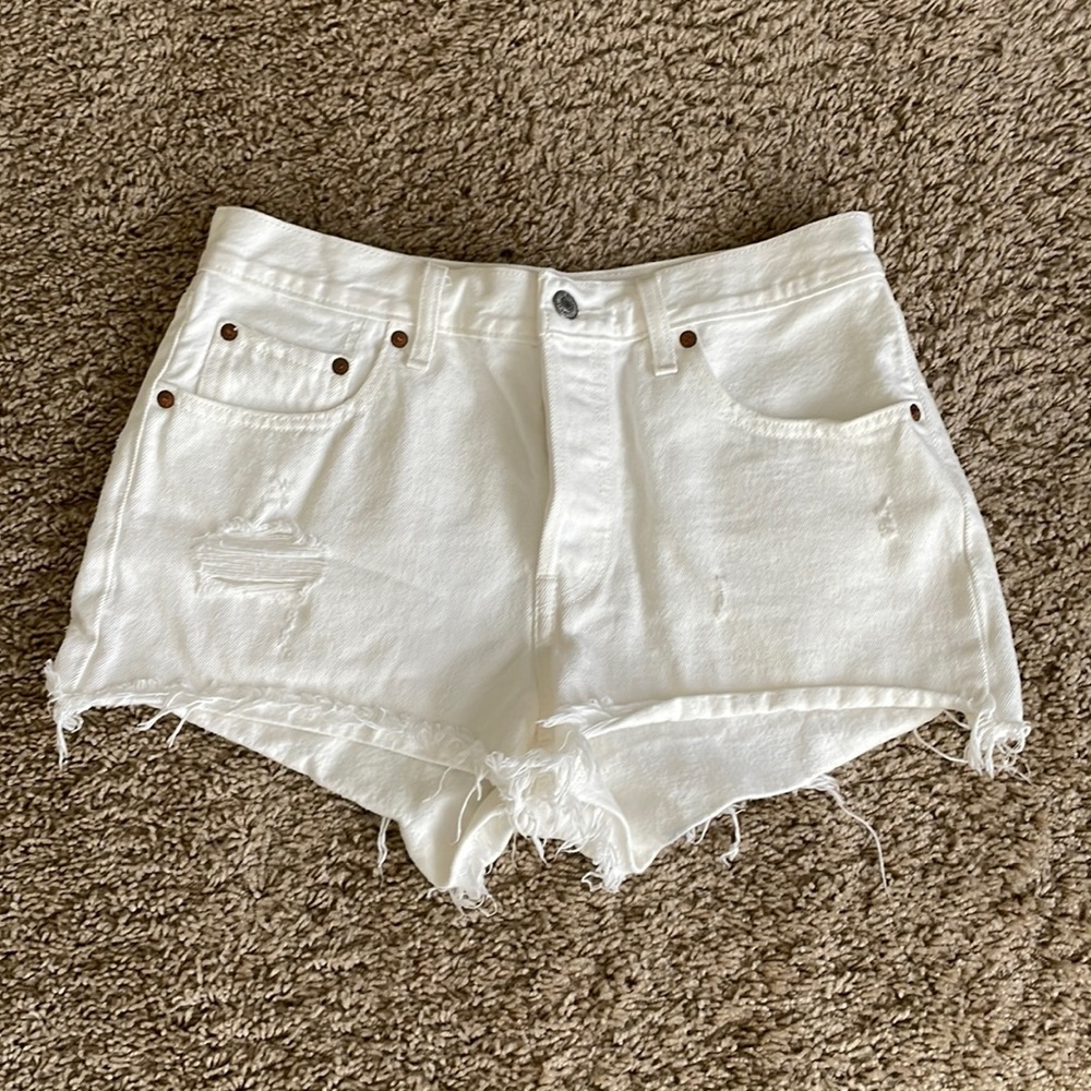 Levi 501 Original White High Rise Denim Shorts
